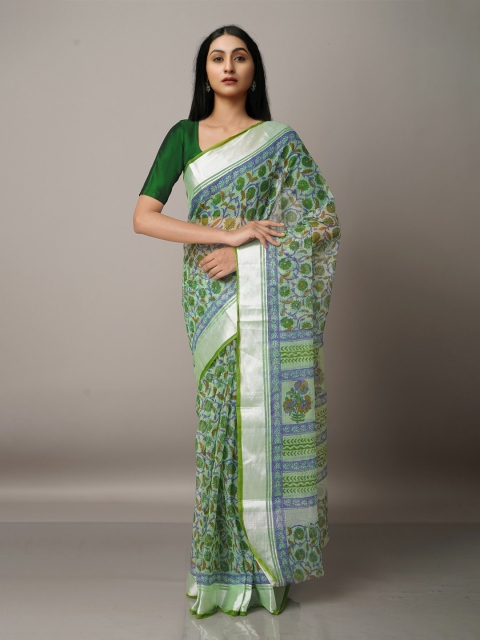 

Unnati Silks Ethnic Motifs Zari Pure Cotton Kota Saree, Green