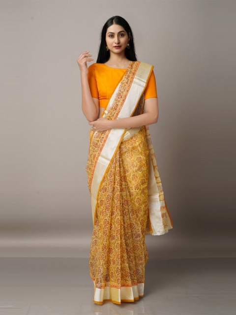 

Unnati Silks Ethnic Motifs Zari Pure Cotton Kota Saree, Yellow