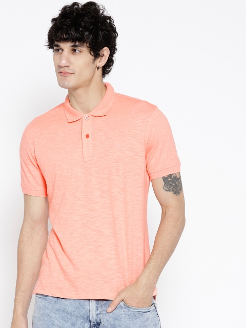 

John Players Men Peach-Coloured Solid Polo Collar T-shirt