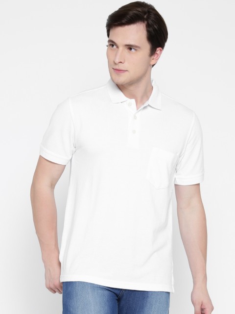 

John Players Men White Solid Polo Collar T-shirt