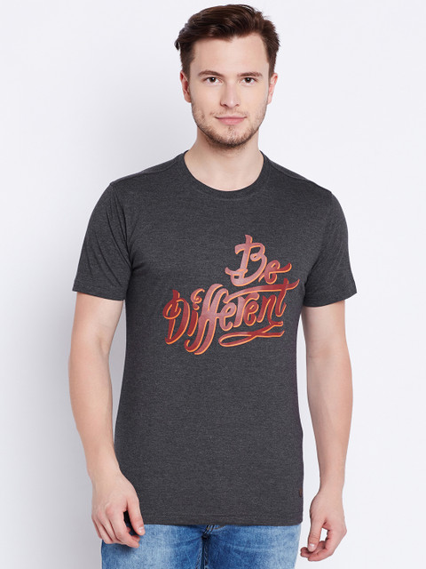 

John Players Men Charcoal Grey Printed Round Neck T-shirt