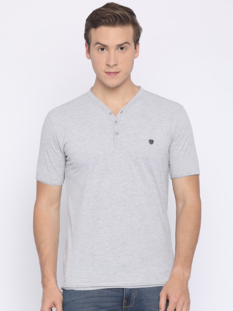

John Players Men Grey Solid Henley Neck Slim Fit T-shirt