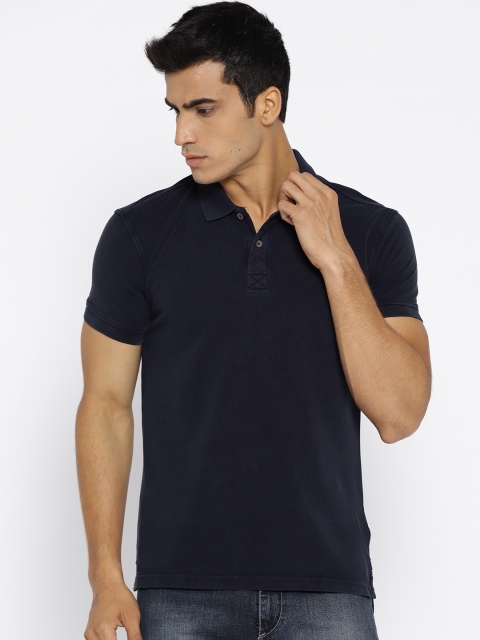 John Players Men Navy Blue Solid Polo Collar T-shirt - buy at the price ...