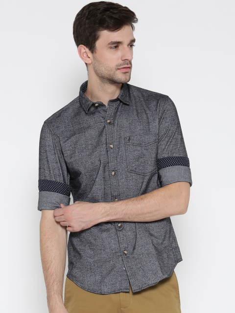 

John Players Men Charcoal Grey Trim Fit Solid Casual Shirt