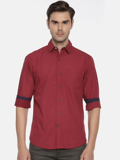 

John Players Men Maroon Trim Regular Fit Solid Casual Shirt