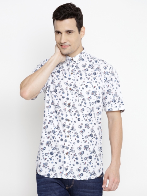 

John Players Men White & Blue Regular Fit Printed Casual Shirt