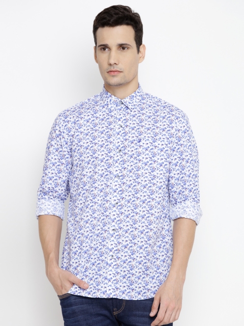 

John Players Men White & Blue Regular Fit Printed Casual Shirt