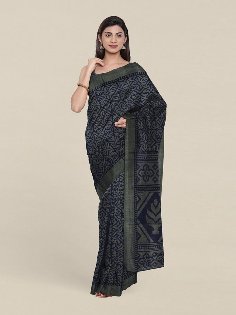 

Pothys Printed Geometric Saree, Navy blue