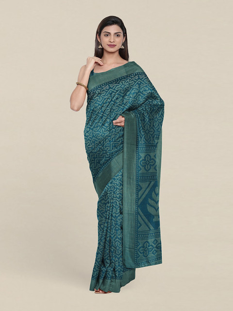 

Pothys Geometric Print Saree, Teal