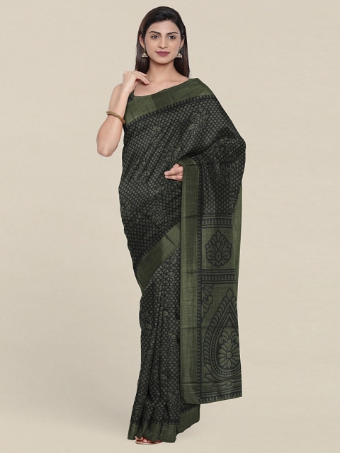 

Pothys Ethnic Motifs Printed Cotton Blend Saree, Green