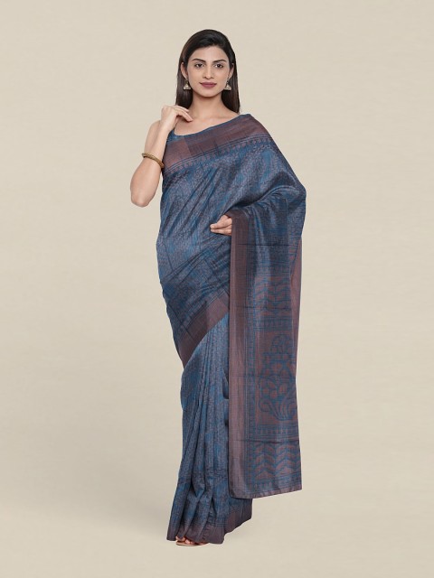 

Pothys Blue & Copper Floral Cotton Blend Saree