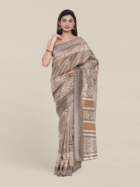 

Pothys Cotton Blend Batik Saree, Grey