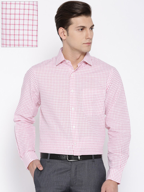 

John Players Men Pink & White Slim Fit Checked Formal Shirt