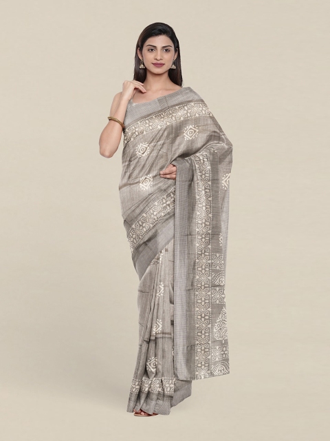 

Pothys Cotton Blend Batik Saree, Grey