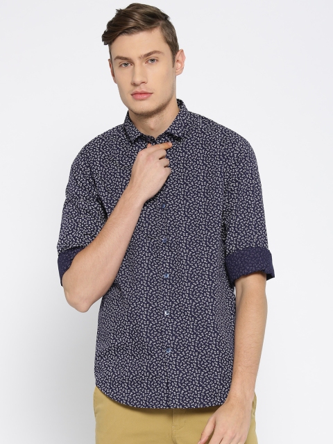 

John Players Men Navy Blue Slim Fit Floral Opaque Printed Party Shirt