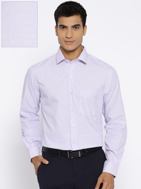 

John Players Men White & Lavender Slim Fit Checked Formal Shirt