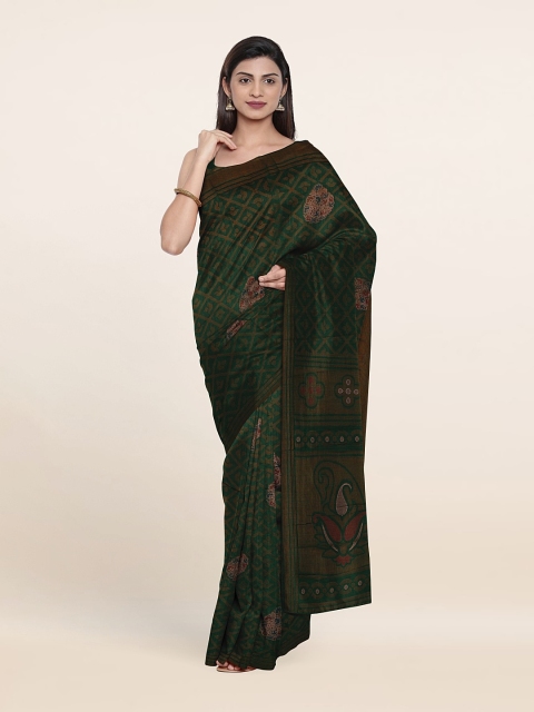 

Pothys Ethnic Motifs Print With Solid Border Saree, Green