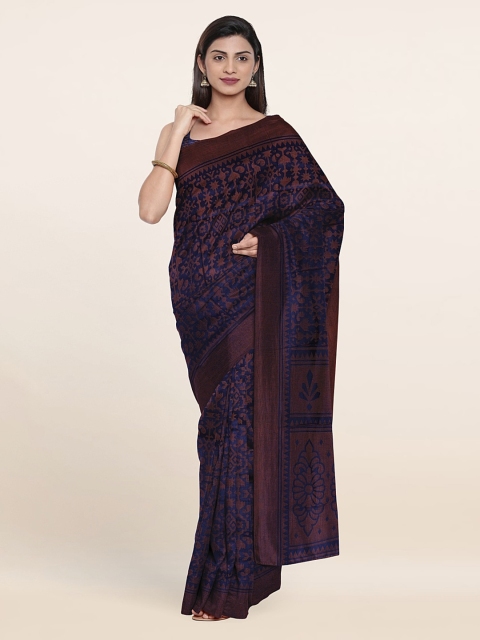 

Pothys Ethnic Motifs Print With Solid Border Saree, Navy blue