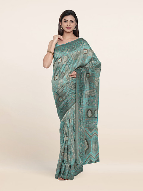 

Pothys Ethnic Motifs Print Saree With Unstitched Blouse, Green