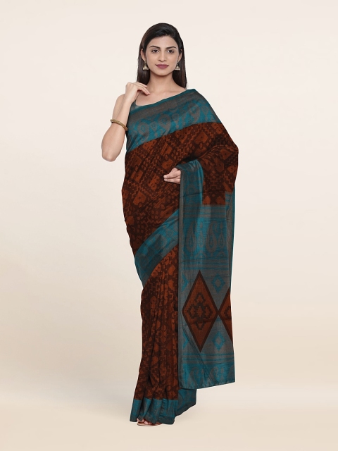 

Pothys Ethnic Motifs Print Saree With Unstitched Blouse, Brown