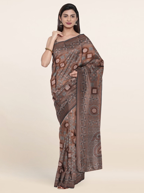 

Pothys Geometric Print Saree, Grey