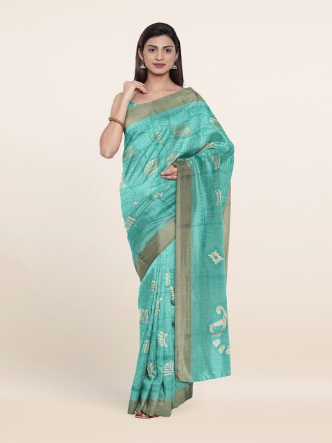 

Pothys Printed Zari Saree, Sea green