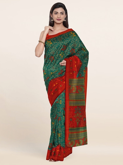 

Pothys Floral Print Saree With Unstitched Blouse, Green