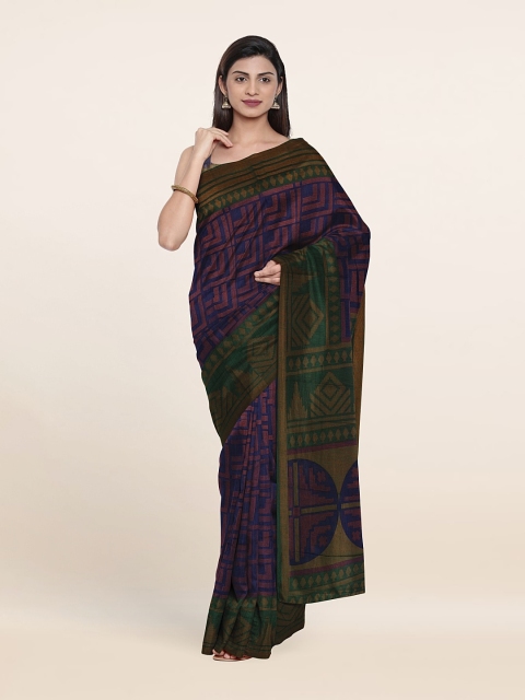 

Pothys Geometric Print Saree With Unstitched Blouse, Blue