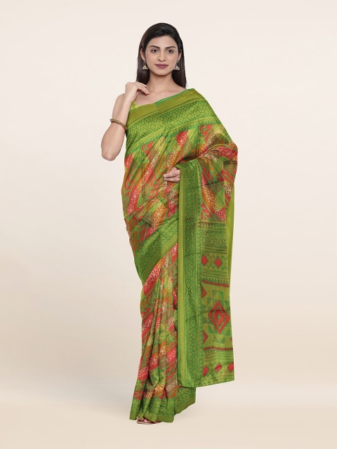 

Pothys Floral Print Saree With Unstitched Blouse, Green