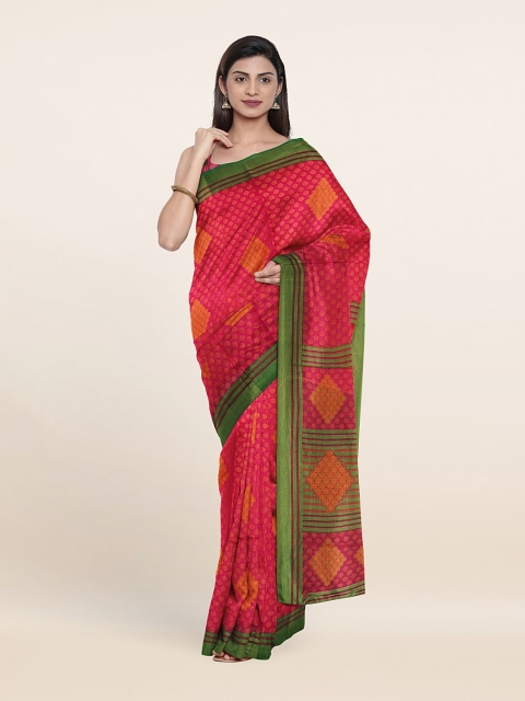 

Pothys Geometric Print Saree With Unstitched Blouse, Pink