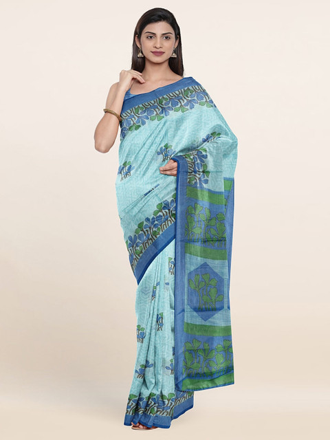 

Pothys Cotton Blend Floral Saree, Blue
