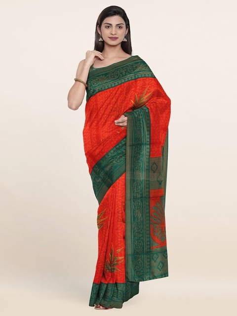 

Pothys Cotton Blend Floral Saree, Orange