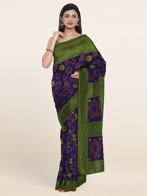 

Pothys Cotton Blend Floral Saree, Blue