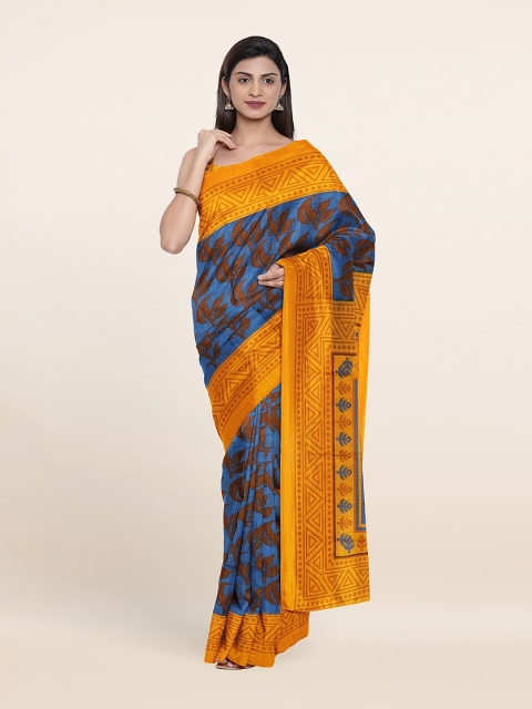 

Pothys Cotton Blend Floral Saree, Blue