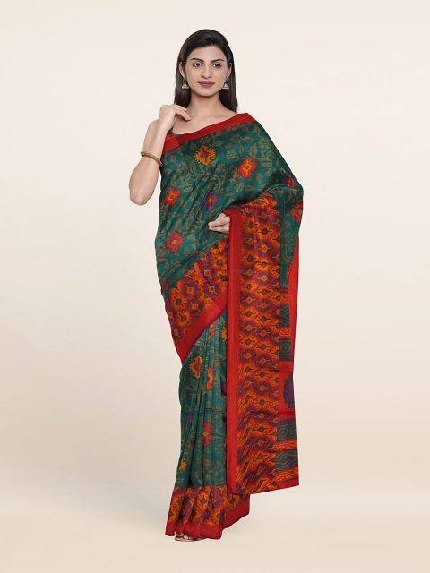 

Pothys Cotton Blend Floral Saree, Green