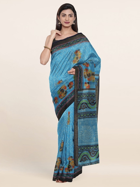 

Pothys Floral Print Saree With Unstitched Blouse, Blue