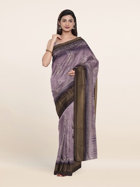 

Pothys Ethnic Motifs Print Zari Saree With Unstitched Blouse, Lavender