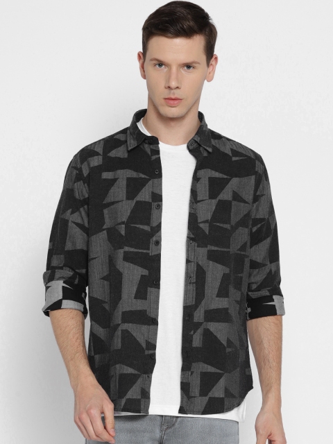 

John Players Men Charcoal Grey Trim Fit Printed Casual Shirt