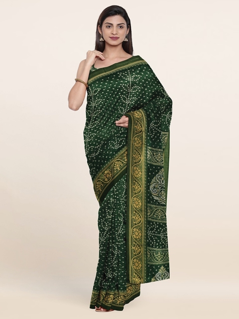 

Pothys Cotton Blend Bandhani Saree, Green