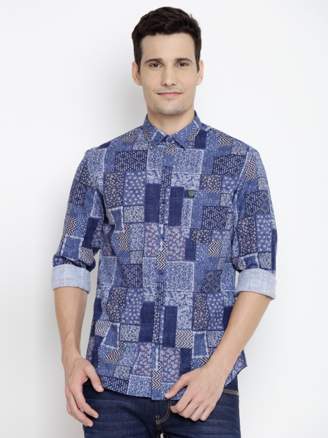 

John Players Men Blue Trim Fit Printed Casual Shirt