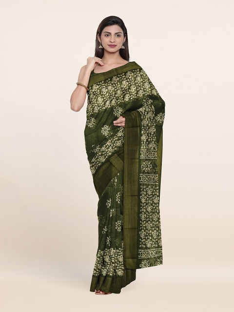 

Pothys Cotton Blend Floral Saree, Green