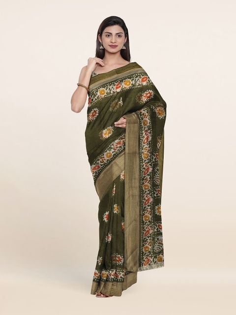 

Pothys Cotton Blend Floral Saree, Green