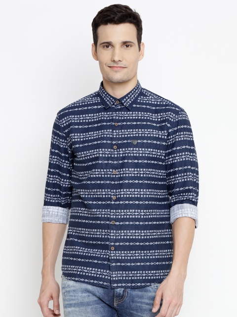 

John Players Men Navy Blue & White Trim Fit Printed Casual Shirt