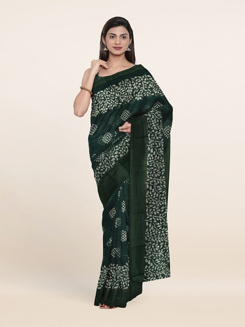 

Pothys Printed Floral Cotton Saree, Green