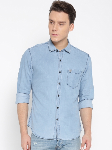 

John Players Men Blue Trim Fit Faded Denim Shirt