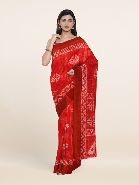 

Pothys Red & Cream-Coloured Zari Saree