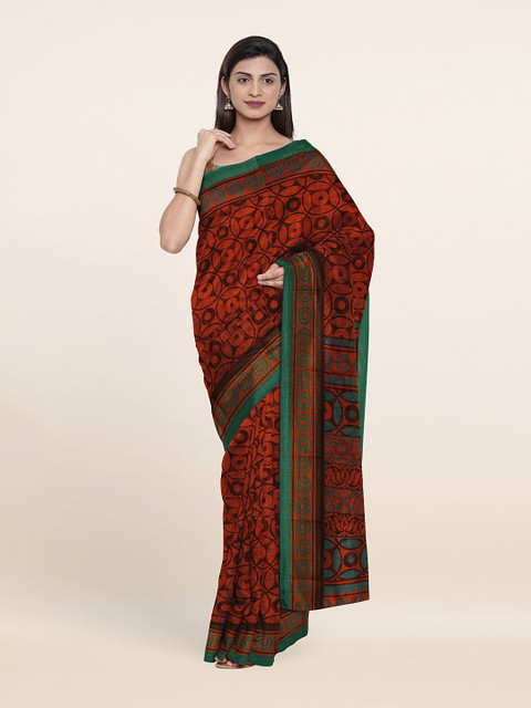 

Pothys Rust & Green Floral Zari Saree