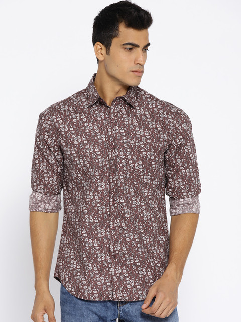 

John Players Men Coffee Brown & Off-White Regular Fit Printed Casual Shirt