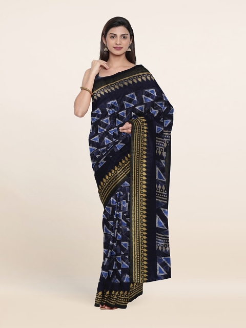 

Pothys Geometric Print Saree With Unstitched Blouse, Navy blue