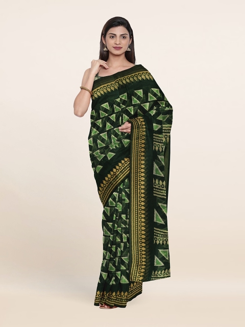 

Pothys Geometric Print Saree With Unstitched Blouse, Green